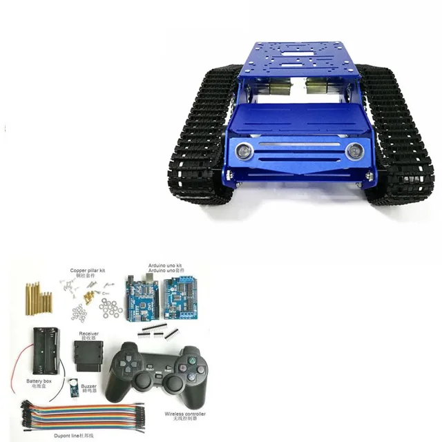 PS2 Joystick Control Smart Robot Tank Chassis with Dual DC 12V Motor+Arduino Board+Motor Driver Board for DIY Project Y100