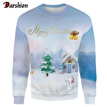 

3D Printed Christmas clothing Men long Sleeve Casual Print Snowman House Men Fashion High Quality Pullover Men Clothes Top