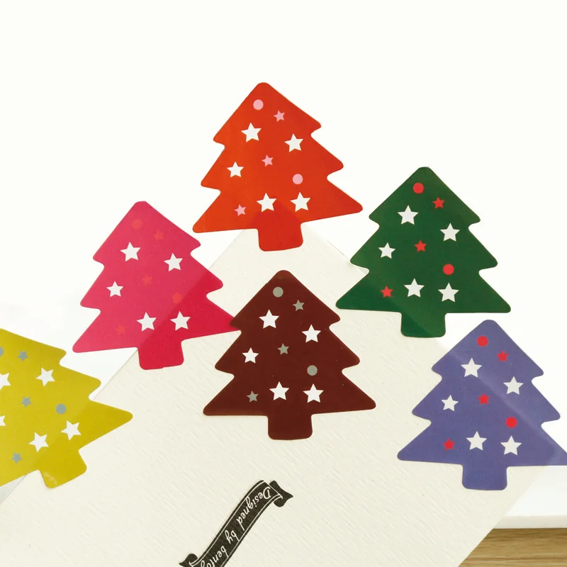 

200pcs Christmas Tree Paper Stickers Colorful Scrapbooking Diary Stationery Sticker DIY Packaging Gift Labels Seal Stickers