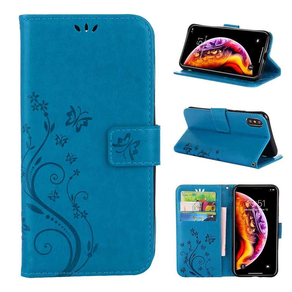 Sky Blue Кожаный чехол-кошелек с откидной крышкой для iPhone X Xr Xs Max Kickstand, милый кошелек для iPhone 8 7 6 6S Plus 5 5S SE 360, защитный тонкий Чехол - Цвет: Sky Blue