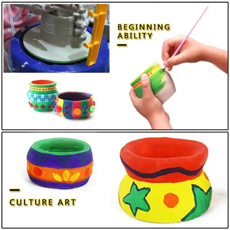 price reduction  DIY Clay Toys Wheel Toy Educational Ceramic Machine Mini Arts Craft Gift Studio Kit DIY Toy for Beg