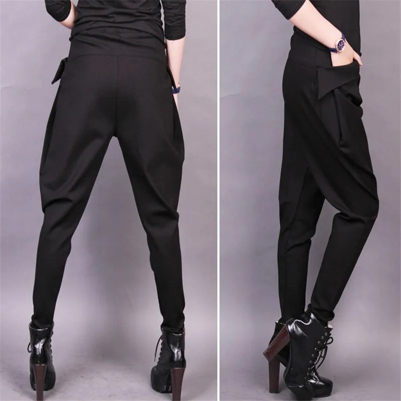 

Plus Size Autumn Baggy Pants Women Elastic High Waist Harem Pants Black Loose Plus Size Hip Hop Pants