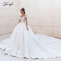Customized Sexy Backless A Line Satin Wedding Dresses Applique Sleeveless Bride Dress Cathedral Train Bridal Gown Plus Size 1