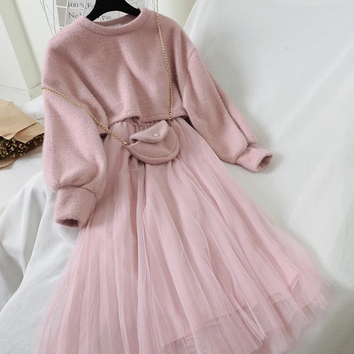 new fashion women's clothing autumn dress with two sets dress women 9071 - Color: Pink