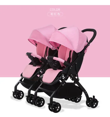 pink Раздельная детская коляска для близнецов, сидя, лежа, складывается, два сиденья, для близнецов, коляска, двойное сиденье, детская коляска - Цвет: pink