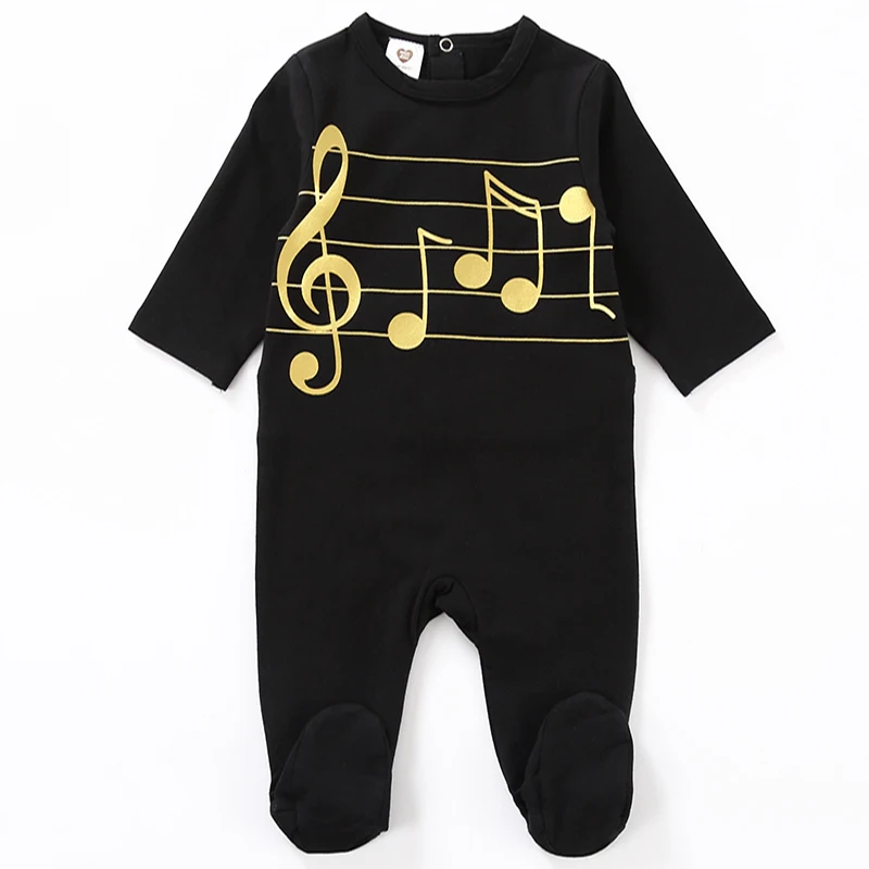 Baby body pyjamas kinder kleidung mit langen ärmeln kinder kleidung schwarz baby overalls gold musik junge mädchen kleidung baby pyjamas – Detail 2