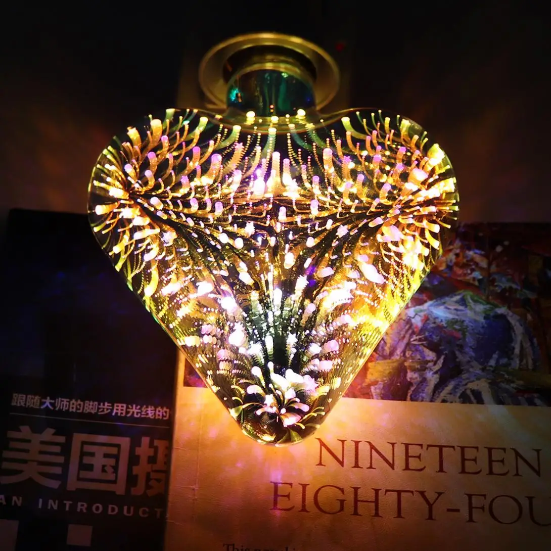 85-265V 7W Dazzle Color LED Light Bulb Heart 3D Decoration Firework Bulb 360 Degree Angle for Xmas Holiday Interior Decoration