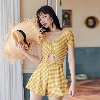 

Women's Swimwear One Piece Bathing Suit 2019 Retro Swimsuit Ladies Closed Bikini One-Piece New Dress Thin Korean Ins Style Short