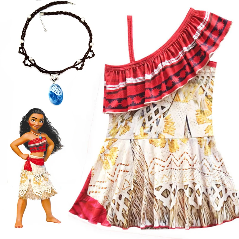 Костюм для косплея «Моана» для девочек, платье принцессы Vaiana, одежда с necklace ем для костюмов на Хэллоуин, подарки для девочек - Цвет: 03-dress-necklack