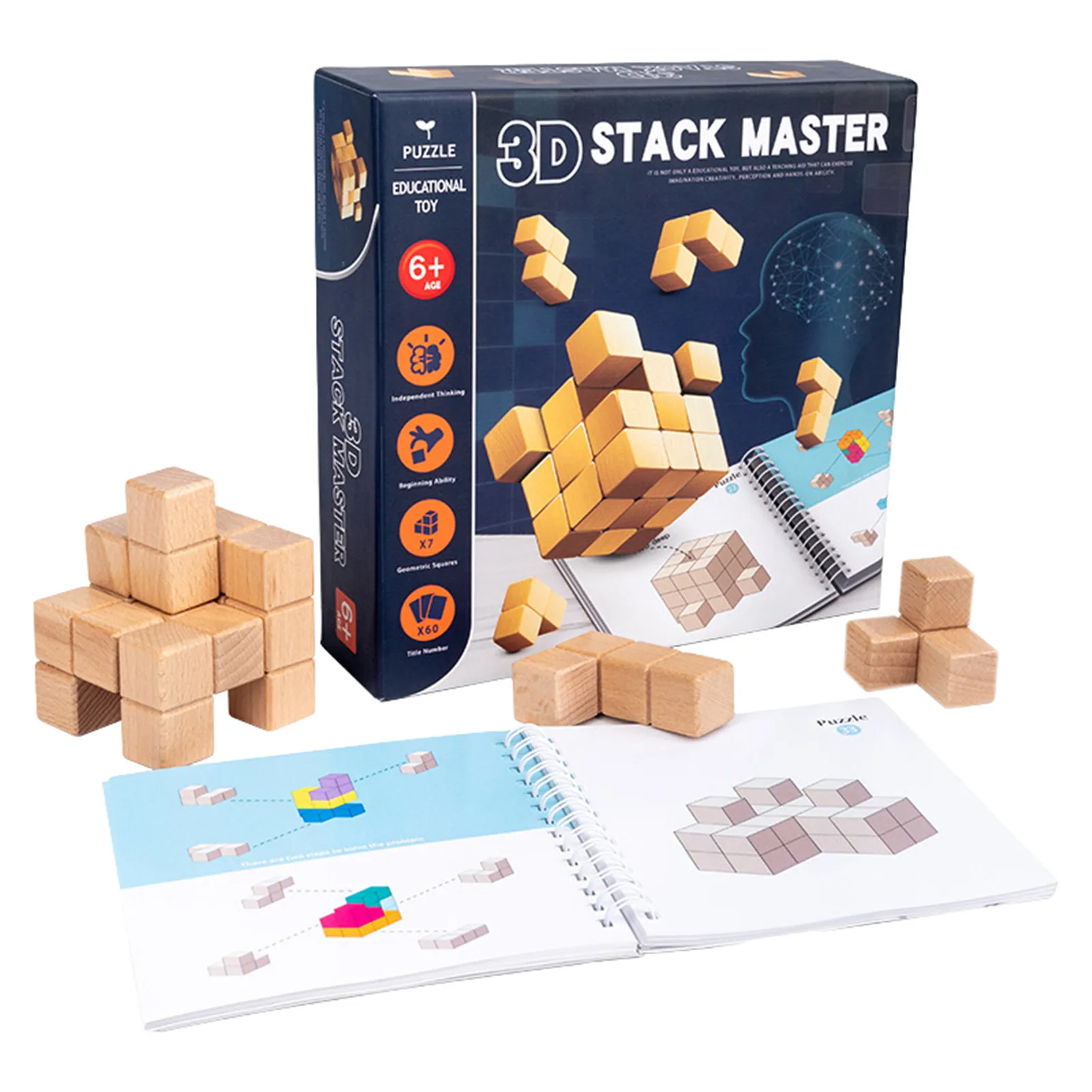 Caixa de Quebra-cabeças de Madeira Empilhamento de Jogos com Tijolos Brinquedos para Crianças Colorida Coloridos 4 Caixa de quebra-cabeças de madeira colorida, empilhamento