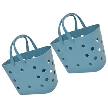 

2pcs Plastic Storage Basket Handy Clothes Storage Container Space Saving Storage Organizer for Home Bathroom (Dark Blue)