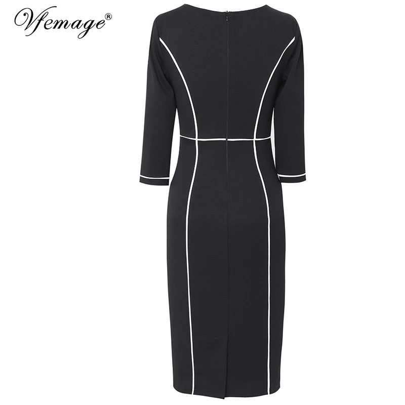 Vfemage Womens Autumn Elegant Colorblock Patchwork Contrast Slim Fit Casual Work Business Office Party Bodycon Pencil Dress 367