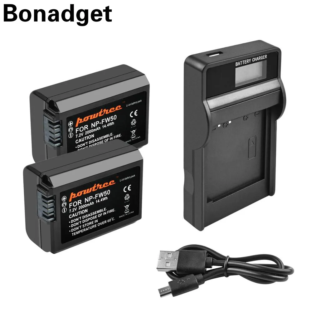 Bonadget 2000 мАч NP-FW50 NP FW50 батарея + ЖК-зарядное устройство AKKU для Sony NEX-7 NEX-5N NEX-5R NEX-F3 Alpha