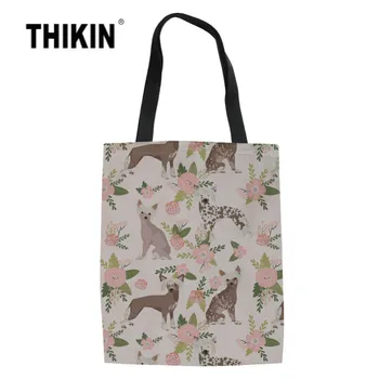 

THIKIN Women Design Lightweight Tote Chinese Crested Print Large Reusable Shopping Bag for Girls Canvas Bag Eco Foldable Handbag