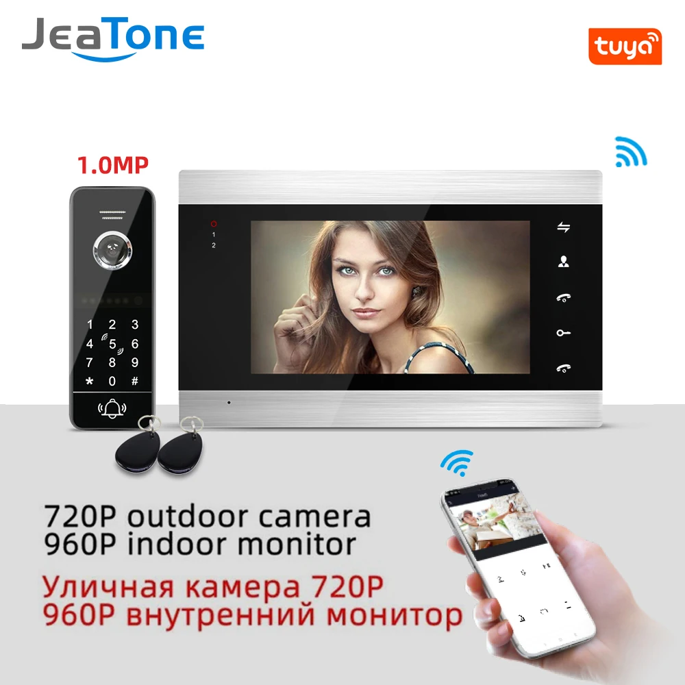 Tuya App Remote Control WiFi Video Door Phone Intercom Home Access Control System Keypad/RFID Card App Unlock Motion Detection