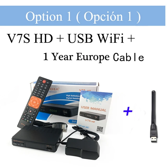 GTMedia FTA DVB-S2 спутниковый ресивер V7S HD 1080P с USB wifi и бесплатно 1 год Европа 7 кабель DVB-S2 спутниковый декодер V7S HD - Цвет: Белый