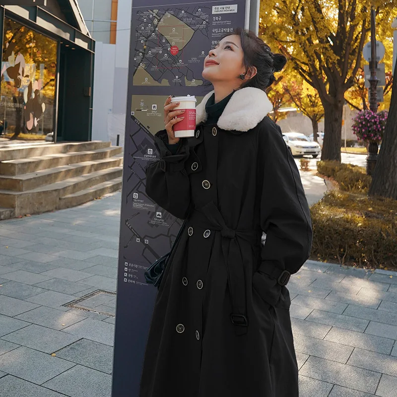 

Photo Shoot 2019 Winter New Style Korean-style Two-color Double Breasted Mid-length Lambs Wool Workwear Cotton-padded Clothes Co