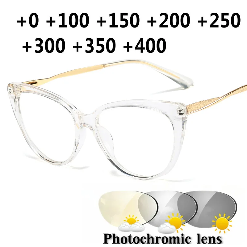 

3 Colors Vintage Transition Sun Photochromic Reading Glases Diopter Glasses Ultra Light Female Clear Prescription Reading NX