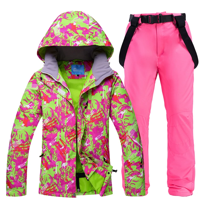 Женский лыжный костюм, брендовая зимняя высококачественная теплая водонепроницаемая ветрозащитная одежда, зимние штаны и куртка, лыжные и сноубордические костюмы - Color: color-5