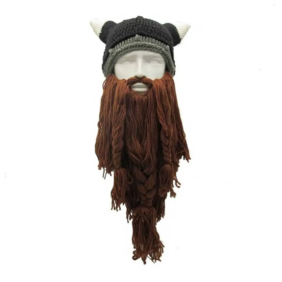 Забавные мужские вязаные шапки Vikings Beanies, вязаные зимние шапки ручной работы с бородой, рогом быка для женщин, теплые шапки, подарок s, вечерние шапки для костюмированной вечеринки