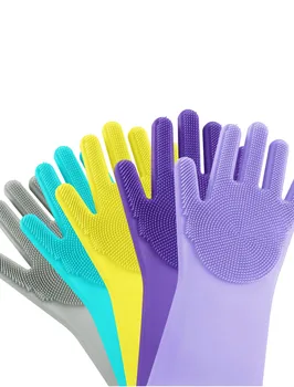 

Silicone dishwashing gloves multifunctional kitchen cleaning and washing gloves anti slip wear magic gloves scrubber gloves