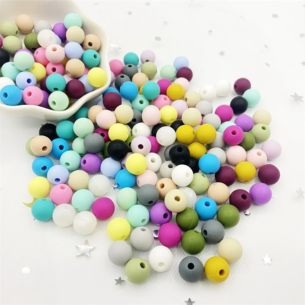 100 개 9mm 실리콘 비즈 실리콘 Teether BPA 무료 팔찌 목걸이 어린이  젖니가 남 라운드 비즈 젖꼭지 체인 DIY 완구