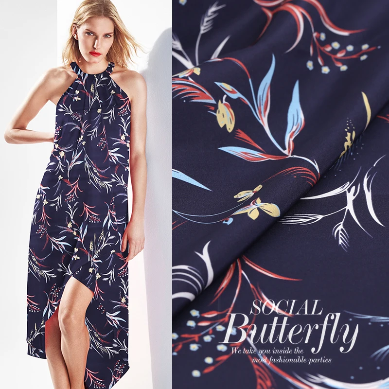 

19 Summer New Digital Print Crepe De Chine Brand Fabric Dress 114cm Width 16momme Fashion Cloth Diy Seiwng Free Shipping Hot