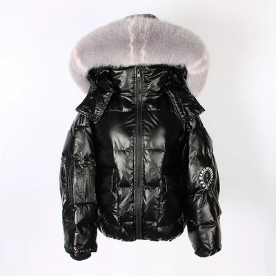 Black pink fur ZURICHOUSE Зимний пуховик женский роскошный пуховик из меха енота Модный глянцевый свободный пуховик с капюшоном Женский пуховик - Цвет: Black pink fur