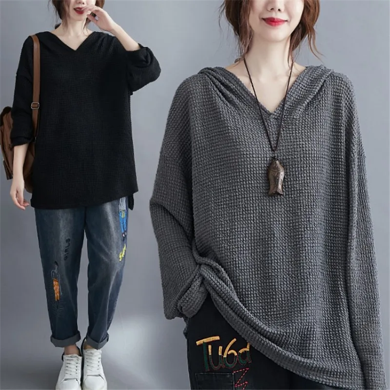 

Осенний Женский вязаный свитер большого размера, Свободный вязаный свитер в западном стиле, тонкая куртка с капюшоном