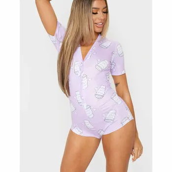 

Summer Pyjamas Women Sleepwear Print Short Sleeve Short Jumpsuit Sexy Onesies Pajamas For Adults Nightwear Lingerie Plus Size #3