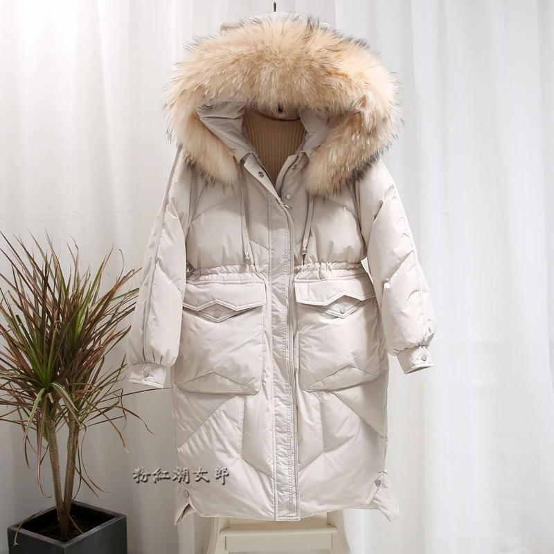 

2020 Down Jacket Woman Hooded Long Winter Coat Women Big Raccoon Fur Collar Korean Warm Overcoat Women's Jackets KJ2551