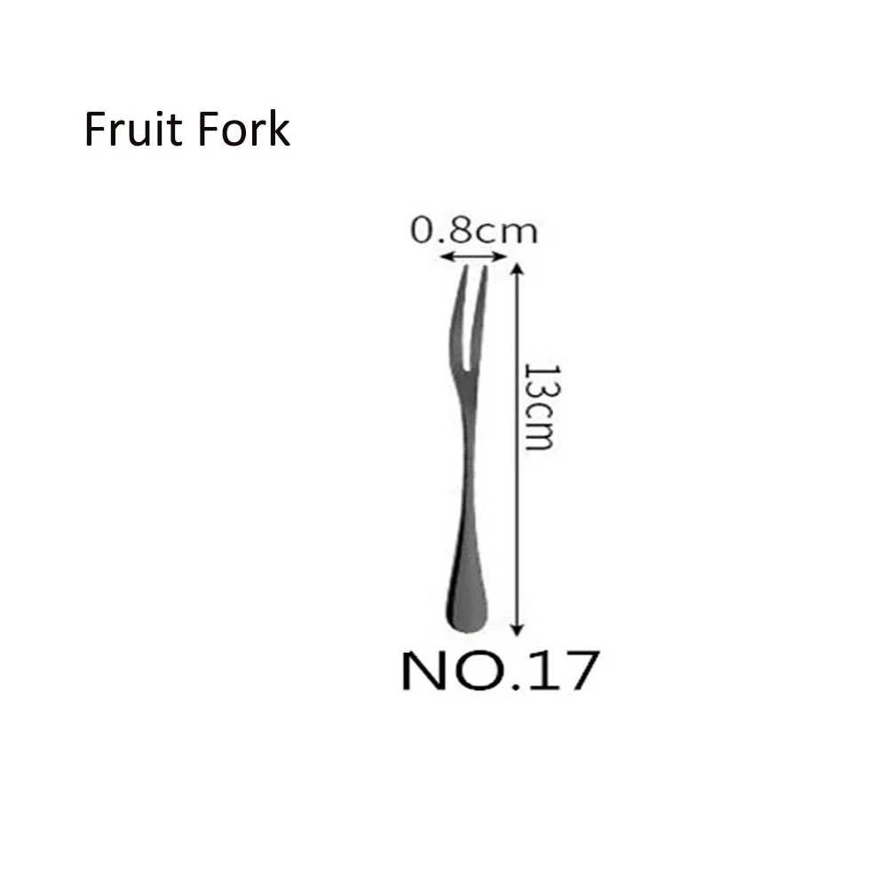 NO.17 Fruit Fork Набор посуды 304 нержавеющая сталь черный набор столовых приборов столовые приборы сервировочный нож для рыбы торт салат вилка сахарная ложка набор серебряных изделий 1 шт - Цвет: NO.17 Fruit Fork