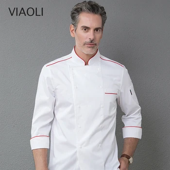 

2019 new arrival men chef restaurant uniform long sleeves waitress uniform chef uniform white shirt double breasted chef jacket