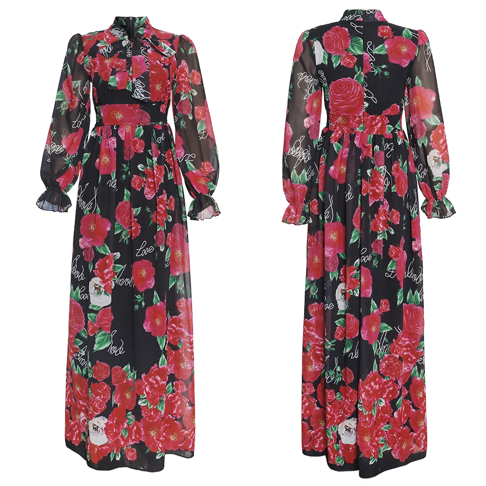 MD Dinner Dresses For Women 2022 New African Spring Summer Elegant Gown Flowers Printed Dashiki Long Dress Ladies Clothing 229#