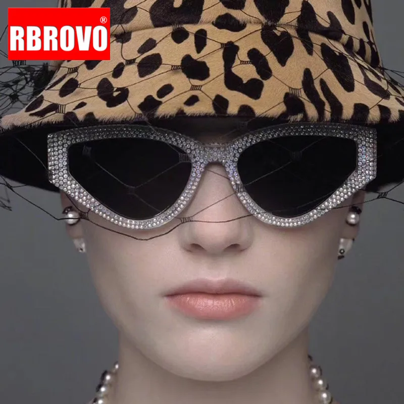 

RBROVO Rhinestone Cat Eye Sunglasses Women 2019 Designer Sunglasses Women Mirror Glasses Women Vintage Oculos De Sol Feminino