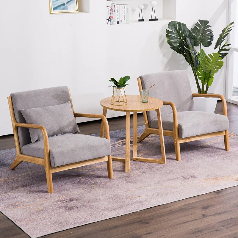 Solid wood Fabric Sofa Café Sofa household leisure sofa rocking chair small family modern simple living room apartment