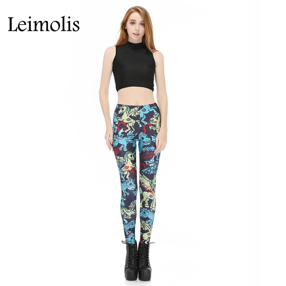 Leimolis 3D print zombie unicorn Harajuku punk High Waist workout push up spandex plus size fitness leggings women pants