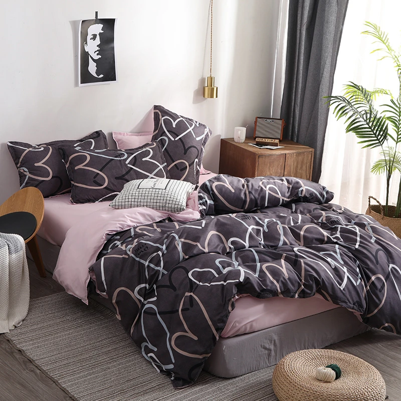 

ANNAs Good Stuff 2019 Newest Home Textile Cheap Polyester DuvetCover Pillowcase Bedsheet Simple Bedding Set Double King BedCover