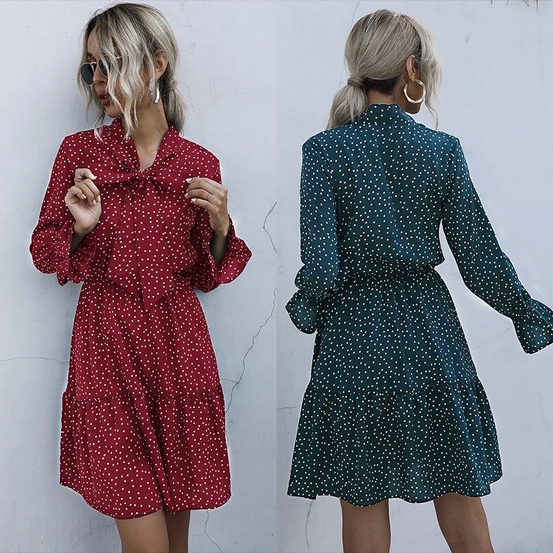 

Polka Dot Chiffon Slim Scarf Collar Lace Pleated Skirt Long Summer Maxi Party Dress Women Vestidos Vadim Clothes Oodji Dresses