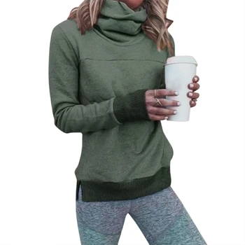 

Women Autumn Winter T-Shirts High Collar Long Sleeve Tops Solid Color Warm T-Shirts -MX8