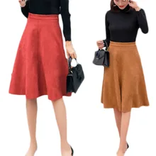 Теплая замшевая бархатная длинная юбка миди Женская на осень зиму Женская Корейская Винтажная с высокой талией красная Желтая Женская плиссированная юбка