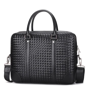 

Classic Black Weave Top Quality Men's Briefcase Large Capacity Laptop Bags Man Fashion Business Shoulder Bags