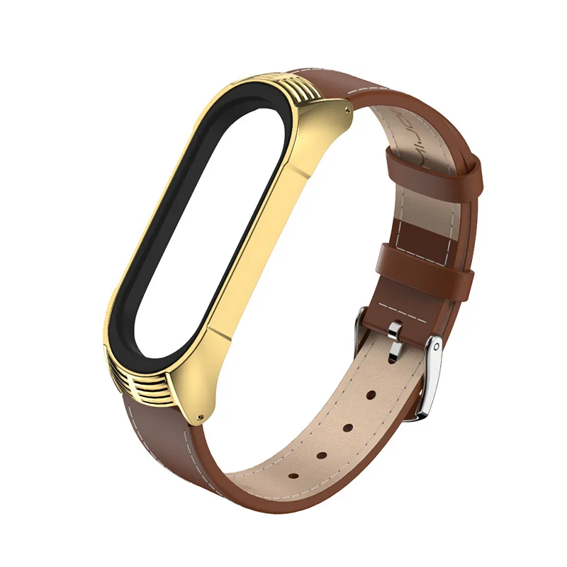 brown gold Сменный Браслет mi band 3 4 для xiaomi mi band ремешок для xiaomi mi band 3 4 Кожаный браслет напульсники - Цвет: brown gold