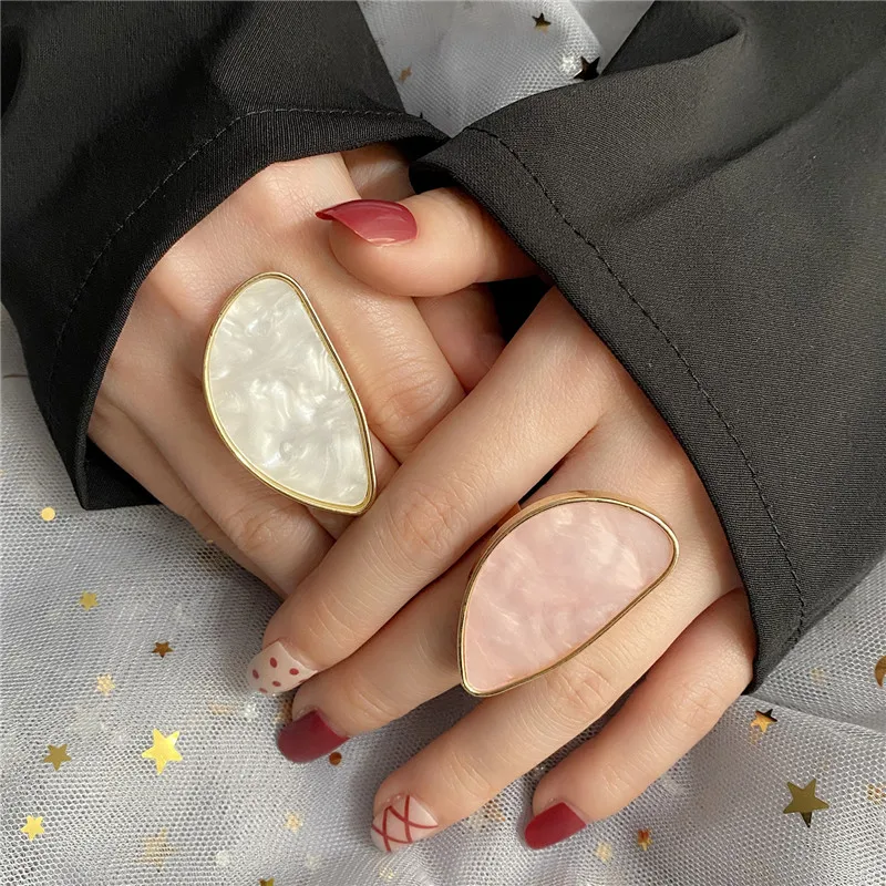 Adjustable Geometric Statement Ring For Women In Agate And Resin_voghion.com