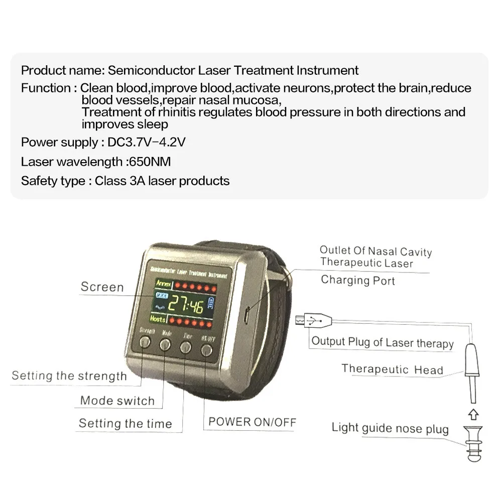 Наручные терапевтические лазерные часы 650 нм диодный лазер физиотерапия LLLT для диабета гипертония лечение высокой крови диабетический синусит