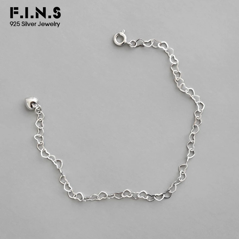 Женский браслет с сердечками F.I.N.S корейский из стерлингового серебра 925 пробы