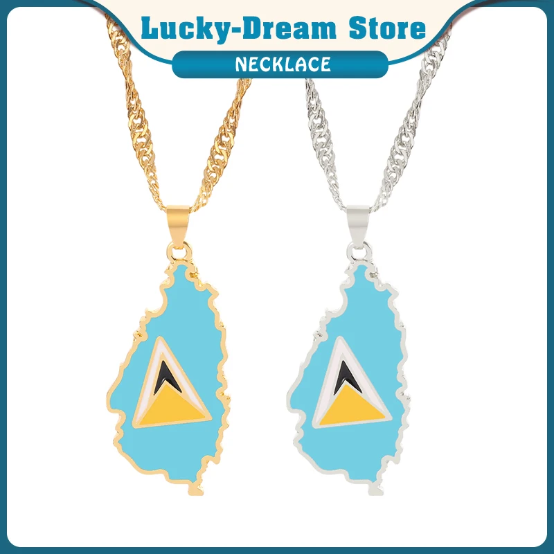 Ожерелье с изображением карты Святого Люсии и национального флага модное