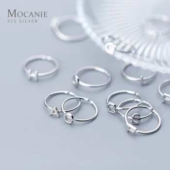 

Macanie Authentic 925 Sterling Silver Simple 26 Letters Open Adjustable Stackable Slim Ring for Women Fine Jewelry Birthday Gift