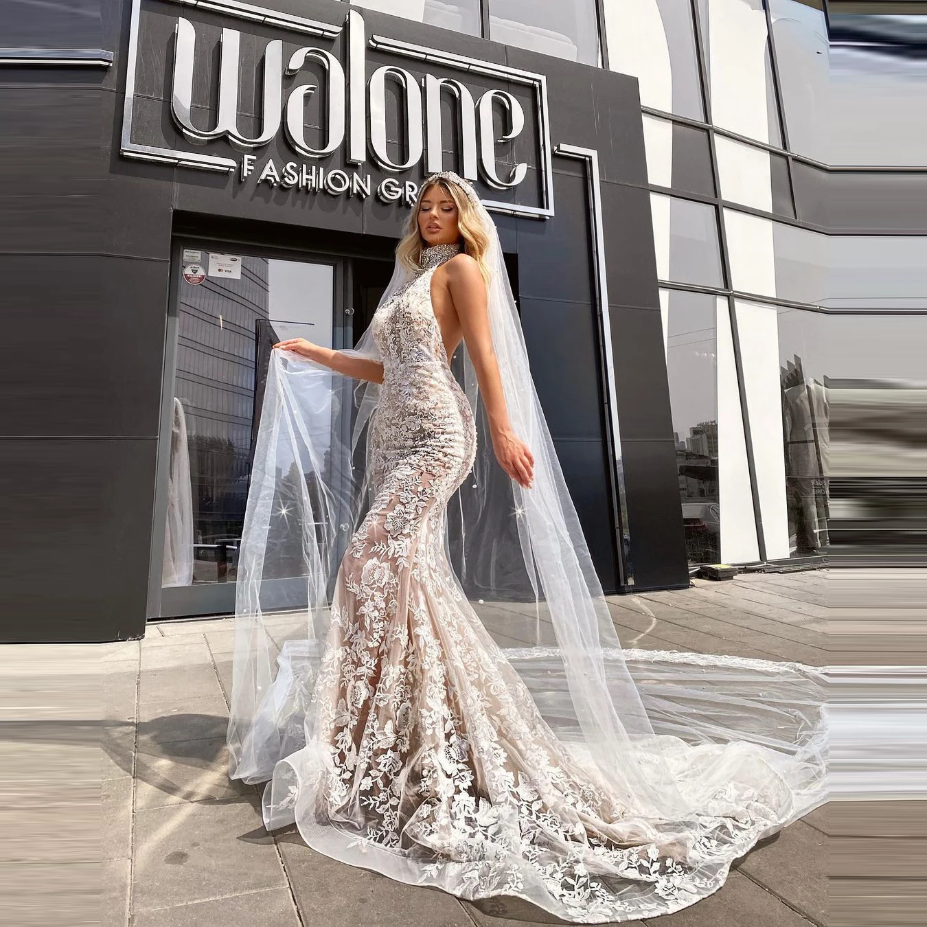 

Женское свадебное платье с юбкой годе, белое кружевное платье с открытой спиной и цветами, на молнии сзади