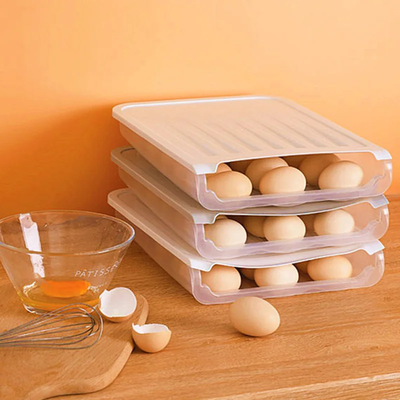 

Egg Storage Box Single Layer with Lid Large Capacity Auto Roll Plastic Transparent Egg Case Egg tray thickened plastic